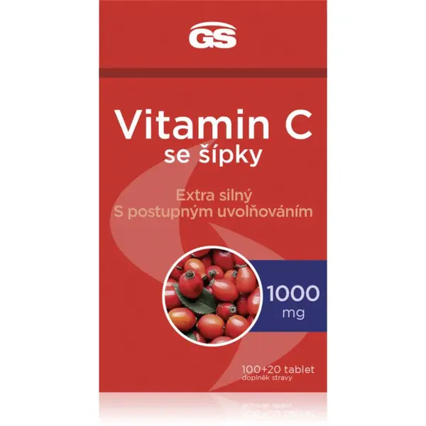 GS Vitamin C 1000 mg se šípky tablety pro podporu imunitního systému, krásnou pleť a nehty 120 tbl