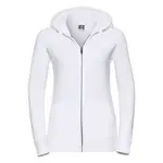 White women's sweatshirt with hood and zipper Authentic Russell