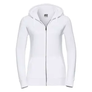 White women's sweatshirt with hood and zipper Authentic Russell