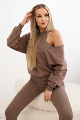 3dílný set mikina + top + legíny mocca