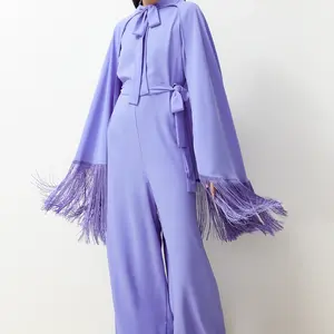 Trendyol Lilac Tassel Cape-Jumpsuit Evening Dress Set