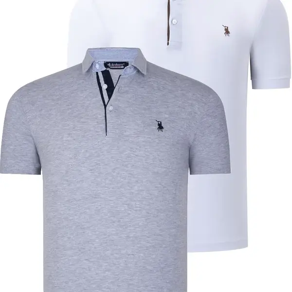 DUAL SET T8582 DEWBERRY MENS T-SHIRT-WHITE-GREY