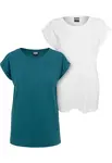 Dámské tričko s prodlouženým ramenem 2-balení modrozelené+bílé