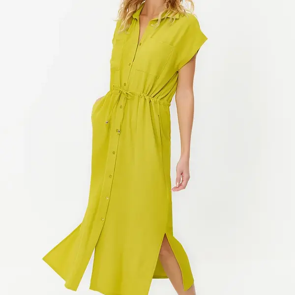 Trendyol Green Gathered Waist Pocket Detailed Aerobin Midi Woven Dress