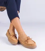 Gemre Brown women's eco-suede moccasins with a bow Sarina