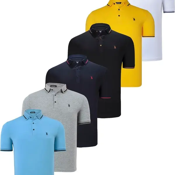 SET OF SIX T8586 DEWBERRY MEN'S T-SHIRT-BLACK-WHITE-NAVY-GREY-LIGHT BLUE-YELLOW