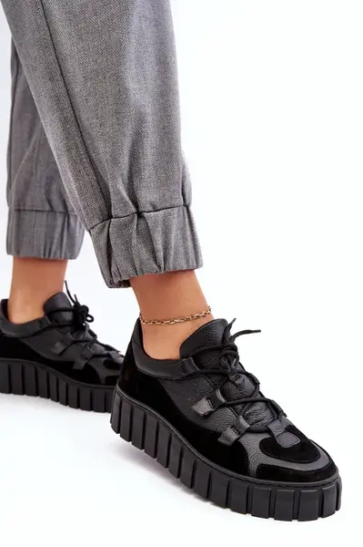 Zazoo Dámske kožené športové topánky na platforme