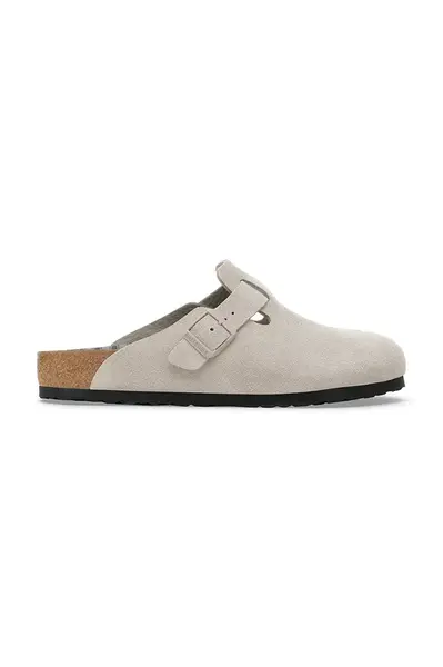 Semišové pantofle Birkenstock Boston Varsity pánské, šedá barva, 1030622