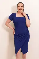 Autor: Saygı krátke rukávy s pláštikom po stranách a podšité zavinovacie šaty plus veľkosť široká veľkosť zelená.