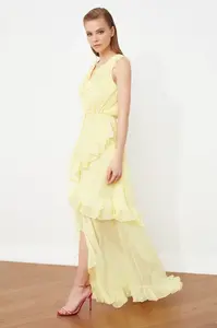 Trendyol Yellow Ruffle Evening Dress