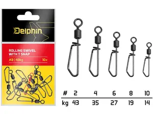 Delphin karabinka s obratlíkem rolling swivel with t snap 10 ks - velikost 4 nosnost 35 kg
