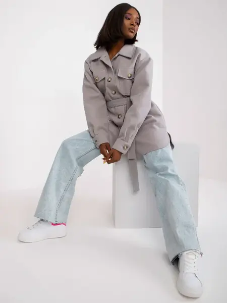 Šedá košeľová bunda s opaskom