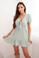 Dark mint dress with a knotted V-neck