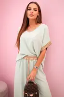 Kesi Włoski Viskózový komplet so zlatým lemovaním mäta