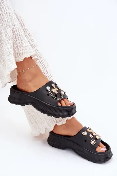 Boto Pena Dámske Sandále So Zlatými Doplnkami Čierne Hortiana