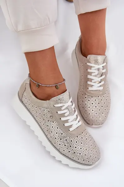 S. BARSKI Semišové perforované tenisky na platforme zlaté