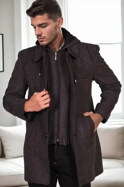 PLT8335 DEWBERRY MEN'S COAT-DIAGONAL BLACK-ANTHRACITE-3
