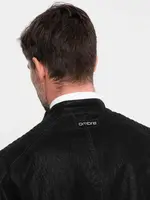 Ombre Men's retro-style biker jacket with stand-up collar - black