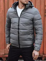Kurtka zimowa męska pikowana z kapturem szara Dstreet