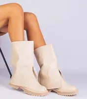 Gemre Béžové členkové čižmy s ohrnutým zvrškom Rozalia