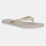 Žabky Calvin Klein Jeans THONG+ TPU METALLIC dámské, béžová barva, na plochém podpatku, YW0YW01720