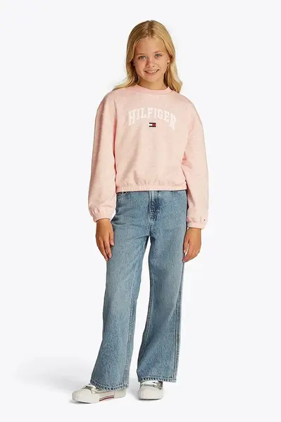 Dětská mikina Tommy Hilfiger růžová barva, s potiskem, KG0KG08559