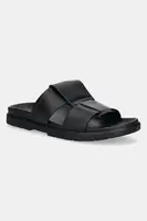 Pantofle Calvin Klein LUG SANDAL DOUBLE T LTH pánské, černá barva, HM0HM01734