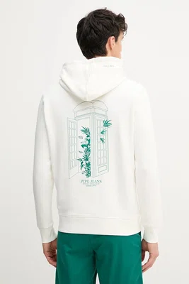 Bavlněná mikina Pepe Jeans DOMINIC HOODIE pánská, bílá barva, s kapucí, s potiskem, PM582830