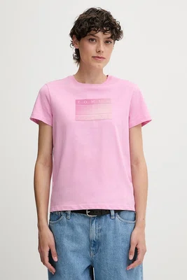 Bavlněné tričko Tommy Jeans dámské, růžová barva, DW0DW20905