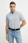 Košile s příměsí lnu Tommy Hilfiger pánská, tmavomodrá barva, regular, s límečkem button-down, MW0MW39155