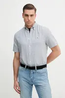 Košile s příměsí lnu Tommy Hilfiger pánská, tmavomodrá barva, regular, s límečkem button-down, MW0MW39155