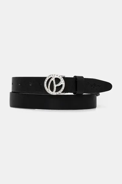 Kožený pásek Pepe Jeans ATHEMOND BELT dámský, černá barva, PL020866