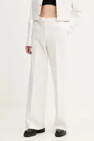 Kalhoty HUGO dámské, béžová barva, jednoduché, high waist, 50538128