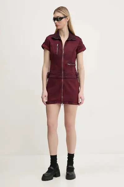 Džínové šaty Guess Originals vínová barva, mini, W5RG68 D4ON0