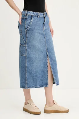 Džínová sukně Dickies tmavomodrá barva, midi, DK0A866SK211