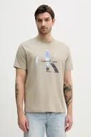 Bavlněné tričko Calvin Klein Jeans béžová barva, s potiskem, J30J327483