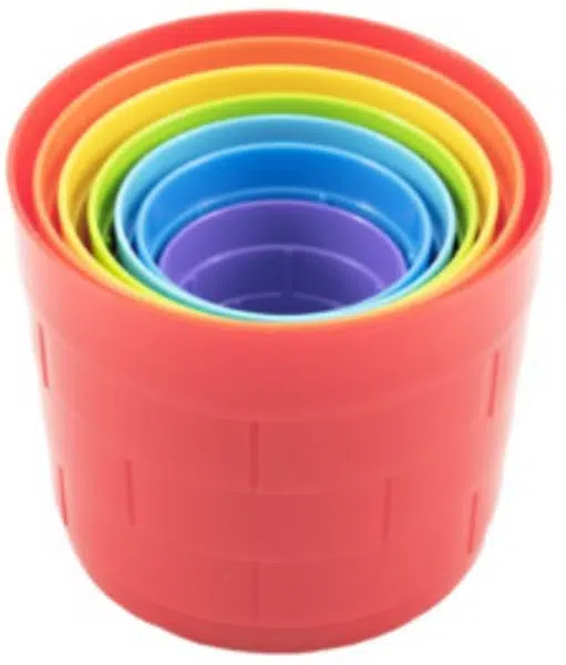 Kubus pyramida skládanka plast kulatá barevná 7ks v sáčku 12m+
