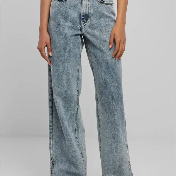 Ladies Wide Leg Slit Denim - modré