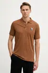 Bavlněné polo tričko Karl Lagerfeld pánské, hnědá barva, s aplikací, 553224.745710