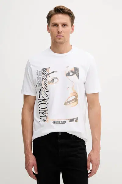 Bavlněné tričko Guess pánské, bílá barva, s potiskem, M5YI68 KBW41