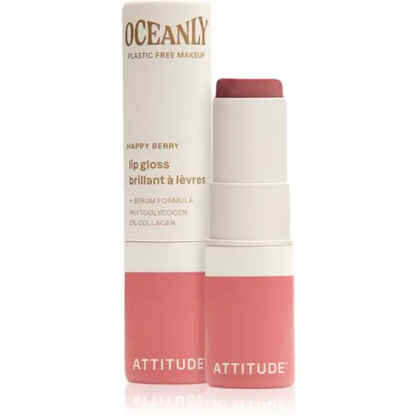 Attitude Oceanly Plastic Free Makeup lesk na rty s hydratačním účinkem odstín Happy Berry 3.4 g