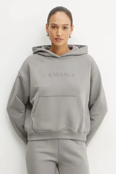 Mikina La Mania BROOK dámská, šedá barva, s kapucí, s aplikací, BROOK