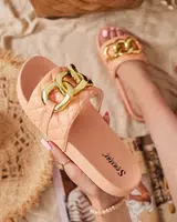 Resti Royalfashion Coral women's quilted flip-flops with gold chain Eteris
