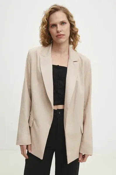 Sako se lnem Answear.LAB béžová barva, bez zapínání
