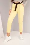 Kesi Włoski Dámské bavlněné kalhoty s páskem a ohrnutým lemem žluté