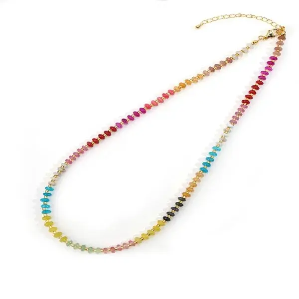 Colorful Dyed Natural White Jade Rondelle Beaded Necklaces for Summer Beach Style
