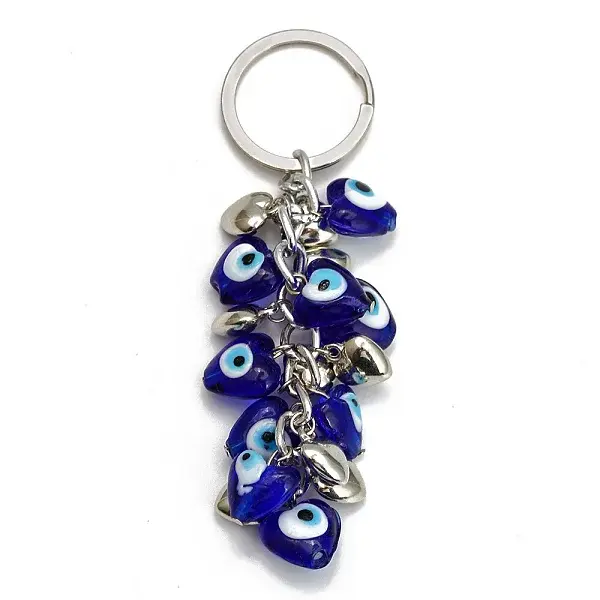 Heart with Evil Eye Lampwork Pendant Keychains