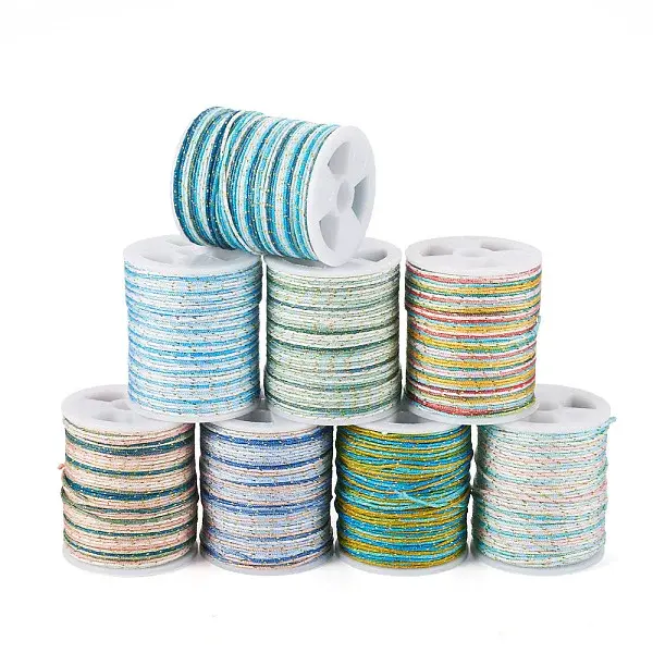 8 Rolls 8 Colors Segment Dyed Nylon Metallic Cord
