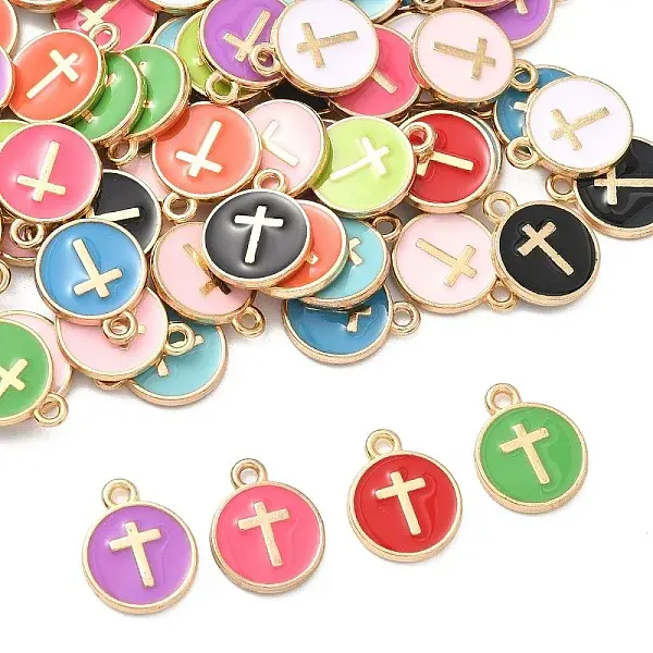 60Pcs 12 Colors Alloy Enamel Pendants