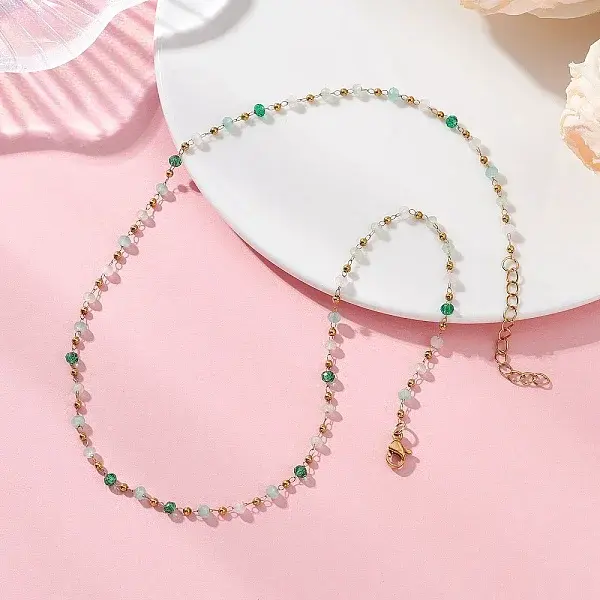 Handmade Faceted Rondelle Glass Beaded Link Chain Necklaces